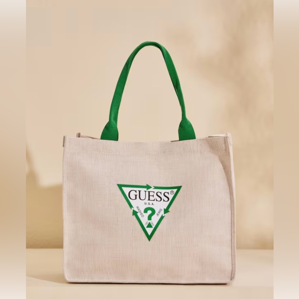 GUESS NWT Beige and Green Eco Tote Bag